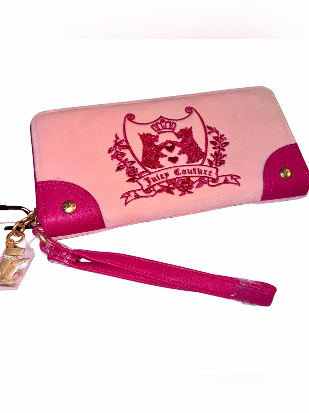 Juicy Couture New Love Chapter Pink Flamingo Large Zip Around Velour Wallet